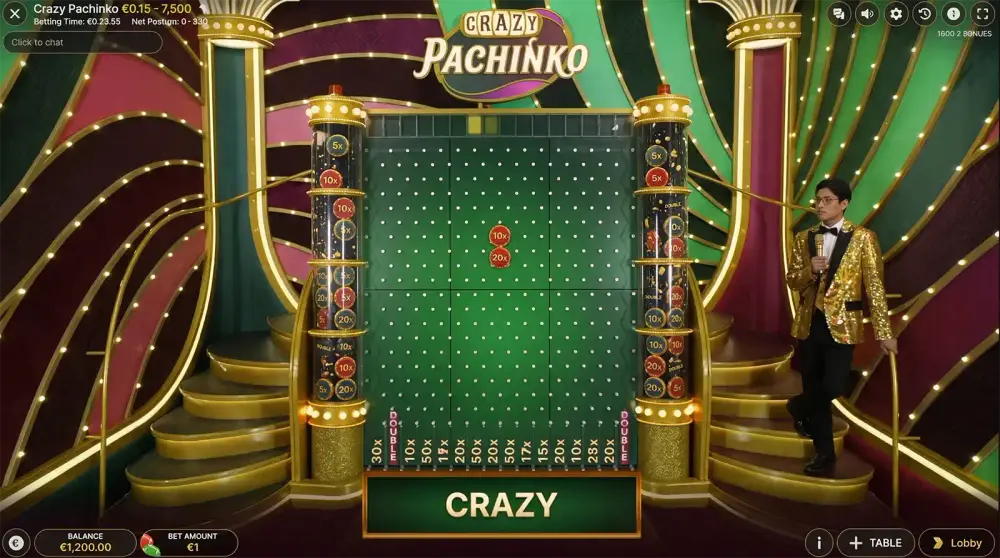 Crazy Pachinko live Pachinko wall with the host